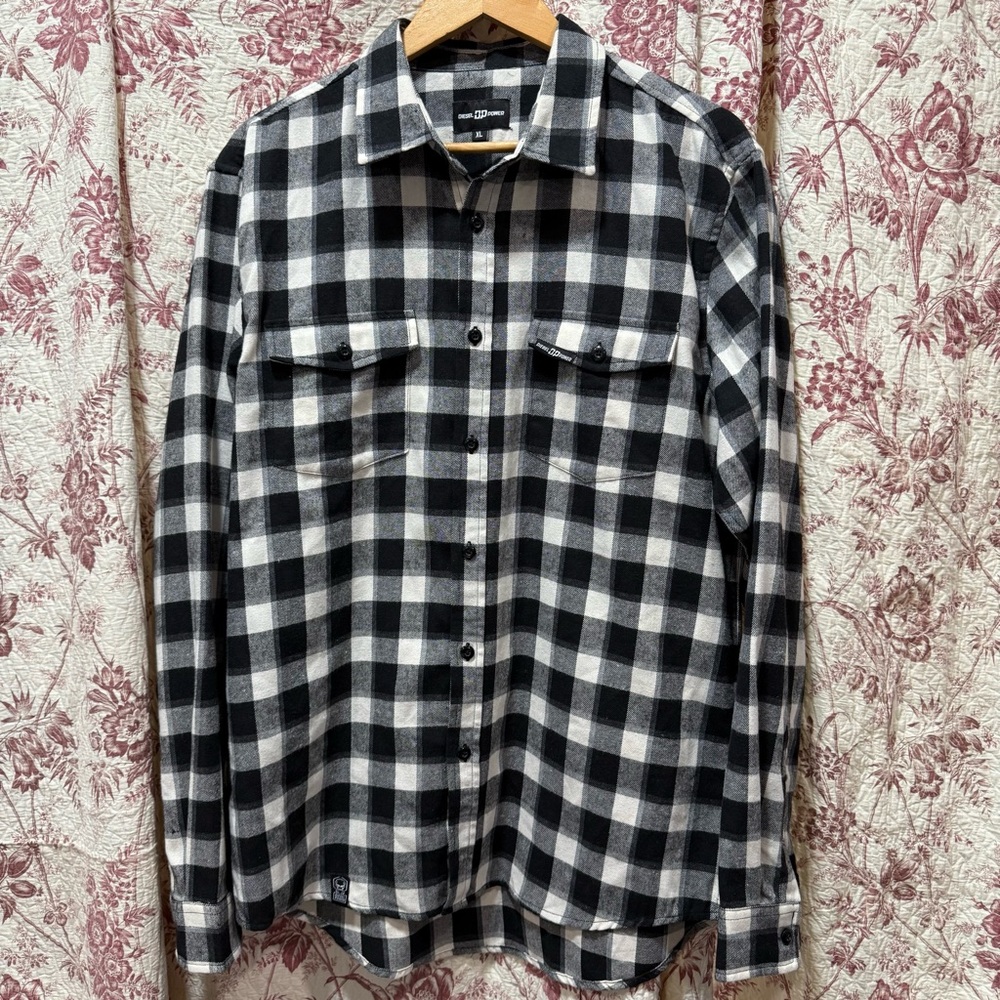 Diesel Power Black White Buffalo Check Flannel Shirt XL